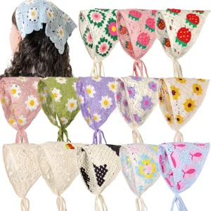 Fashion Hair Accessories Women’s French Triangle Headscarf Small Daisy Knitted Flower Hairband Strap Bag Headscarf