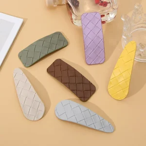 Fashion Hair Side Clip PU Leather Hairpins Geometric Simple Plaid Headpiece Retro Hair Accessories Hair Clips Gifts