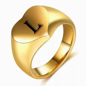 Fashion Halloween Party Cosplay Jewelry Valorant Heart Shape Letters Black Stainless Steel 18K Gold Plated Crystal Rings