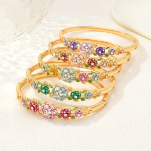 Fashion Handcrafted Flower Vintage Cute Cartoon Pattern Floral and Enamel Kids Bangle Bracelets for Indonesian women