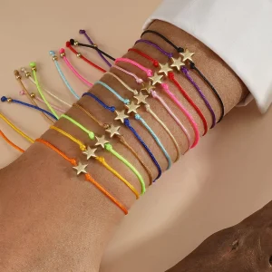 Fashion Handmade Jewelry Gold Star Charm Adjustable Colorful String Cord Friendship Bracelet Gifts for Women