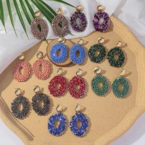 Fashion Handmade Woven Bead Earrings Round Retro Earrings for Women
