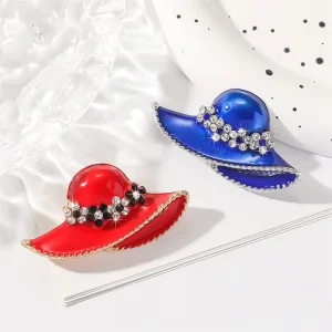 Fashion Hat Brooches Red Enamel Alloy Brooch with Rhinestones
