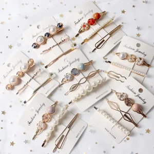Fashion Headwear Accessories Natural Pearl Hair Clips Set Bling 3pcs set Crystal Hair Pins Barrette