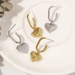 Fashion Heart Pendant Drop Earrings Stainless Steel Trendy Geometric Exaggerated Gold plated Earring for Women Party Jewelry