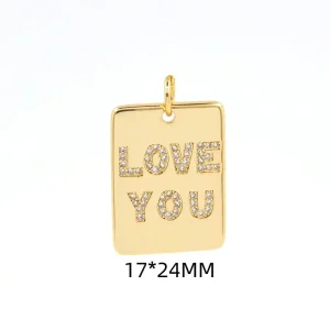 Fashion Heart Shaped Love You Letter Zircon Copper Pendant DIY Making Children’s Couple Accessories Gift Valentine’s Day