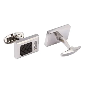 Fashion High Polished Carbon Fiber Inlay Rectangular Men Cufflinks Stainless Steel Cufflinks for Man