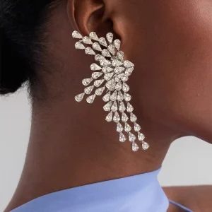 Fashion High Quality Diamond Gold Wing Shaped Tassel Earrings Luxury Large Leaf Drop Bridal Wedding Earring Jewelry Accessory