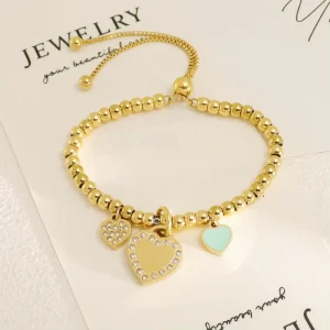 Fashion High Quality Gold Plated Bead Bracelets Charm Stainless Steel Friendship Brand Jewelry Fashionable Holiday Bangles