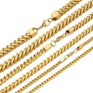 Fashion Hip Hop Chain 18k Gold Plated Stainless Steel Franco Chain Necklace Bracelet For Men Women Unisex Jewelry Set