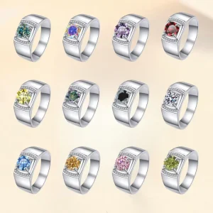 Fashion Hip Hop Customized 925 Sterling Silver Platinum Rectangular Bright Cut Moissanite Ring Men’s Wedding Engagement
