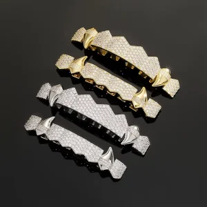 Fashion Hip Hop Halloween Vampire Dress Brass Grills Iced Zircon Silver Plated Teeth Shape Unisex Body Jewelry