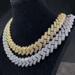 Fashion Hip Hop Jewelry Baguette Cuban Link Chain 19MM Iced Out Necklace Brass Men Miami Necklace