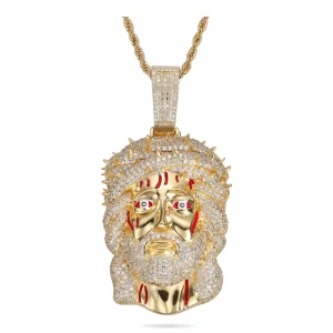 Fashion Hip Hop Jewelry Iced Cubic Zircon Diamond 18K Gold Plated Brass Religion Jesus’ Drops Blood Certified Pendant Necklace