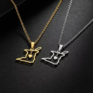 Fashion Hollow Heart Trinidad and Tobago Pendant Stainless Steel Geometric Elegant Necklace Unisex Jewelry Accessories