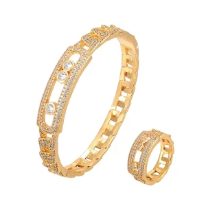 Fashion Hollow Zircon Removable Beads Bangle Bracelet Ring for Women Jewelry Set