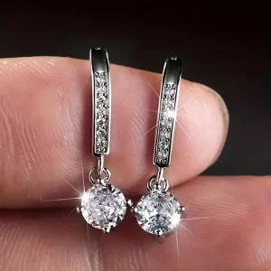 Fashion Hook Dangle Earrings for Women Engagement Sparkling Cubic Zirconia Silver Gold Rose Gold Plated Drop Earrings OEM