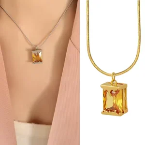 Fashion Hot Niche Green Crystal Temperament Necklace Copper Plated 18K Real Gold Chain Simple Bead Necklace