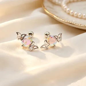 Fashion Hypoallergenic Aurora Butterfly Stud Earrings for Women Men Cute Screw Back Earrings Cartilage Piercing Jewelry