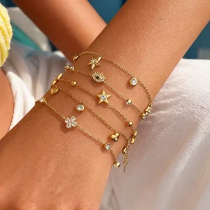 Fashion INS Simple Style Hand Jewelry Multi Charm Clover Heart Eye Starfish Stainless Steel Bracelet