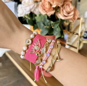 Fashion Ins Internet Celebrity Same Bracelet Set 18k Gold Miyuki Freshwater Pearl Full Zircon Gem Evil Eyes Charm Bracelet Women