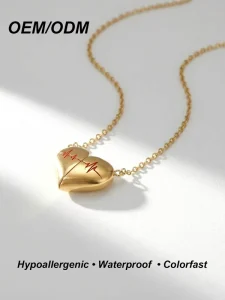 Fashion Ins Niche Design Heart shaped Electrocardiogram Pendant Necklace Sporty Bamboo Stainless Steel Gold Plated Luxury