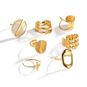 Fashion Irregularity Stainless Steel Rings 18K Gold Plated Jewelry Ring Resizable for Women