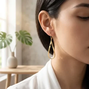 Fashion Jewelry 14K Gold Plated Brass Pear Shape Drop Earrings for Women