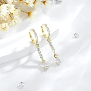 Fashion Jewelry 14k Gold Plated White Zircon Earrings Brass Color preserving Sterling Silver Earrings