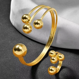 Fashion Jewelry 18K Gold Plated Copper Interlace Ball Cuff Bracelets Ring Women Wedding Gifts
