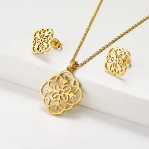 Fashion Jewelry 18K Gold Plated Stainless Steel Flower Jewelry Sets