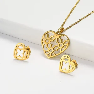 Fashion Jewelry 18K Gold Plated Stainless Steel Heart Jewelry Sets