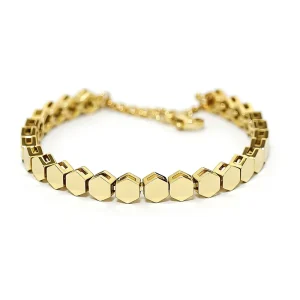 Fashion Jewelry 18K Gold Plated Stainless Steel Honeycomb Bracelet with Zircon Geometric Bangle Unisex Hypoallergenic Gift