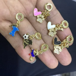 Fashion Jewelry 18K Gold Plated Zirconia Heart Star Flower Charms Cute Designer DIY Jewelry Accessories