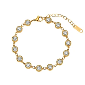 Fashion Jewelry 18K PVD Gold Plated Tennis Chain Bracelet Stackable Round Cubic Zirconia Bracelet Jewelry