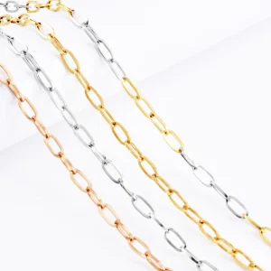 Fashion Jewelry 316L Surgical Grade Stainless Steel Necklace 18K Gold Plated Necklace Flat Paperclip Necklace for Jewelry Making