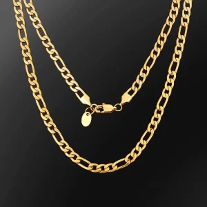 Fashion Jewelry 3mm 5mm 18K Gold Plated Link Stainless Steel Figaro Rope Cuban Chain Necklace Mens Chains