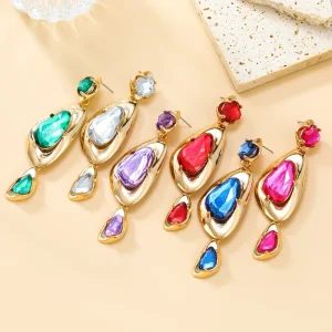 Fashion Jewelry 6 Colors Exaggerated Earrings for Women Multi-layer Geometric Alloy Acrylic Bohemian Earrings