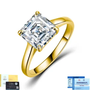 Fashion Jewelry 925 Silver Gold Plated Engagement Wedding Chunky Asscher Cut 2.5ct VVS GRA Moissanite Solitaire Diamond Ring