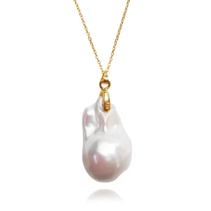 Fashion Jewelry 925 Sterling Silver 18k Gold Large Shell Baroque Pearl Pendant Necklace