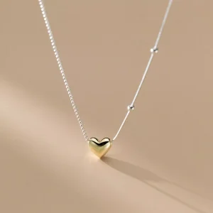 Fashion Jewelry 925 Sterling Silver Heart Gold Plated Necklaces Small Round Ball Bead Chain for Women Valentine’s Mother’s Day
