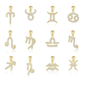 Fashion Jewelry 925 Sterling Silver Necklace Making Accessories Zircon Constellation Zodiac Pendants Charms