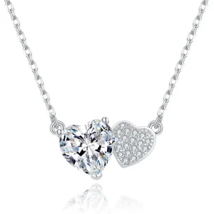 Fashion Jewelry 925 Sterling Silver Rhodium Plated Cubic Zirconia Double Heart Pendant Necklace