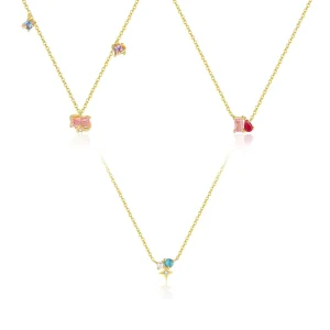 Fashion Jewelry 925 Sterling Silver Turquoise Pink Red Blue Purple Zircon Charms Pendant Necklace for Women