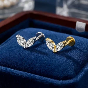 Fashion Jewelry ASTM F136 G23 Titanium Classic 24K Gold Plated Marquise Cut Zircon Flatback Wedding Engagement Gift