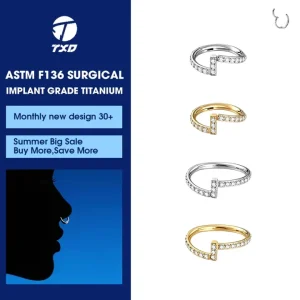 Fashion Jewelry ASTM F136 Titanium 18k Gold Plated CNC Inlay Cubic Zircon V Lightning Shape Body Piercing Jewelry