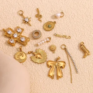Fashion Jewelry Accessories 18K Gold Plated Pendants Waterproof Stainless Steel Charms for Jewelry Making