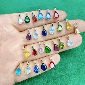 Fashion Jewelry Accessories Teardrop Shape Zircon 12 Months Birthstone Charms for Jewelry Making