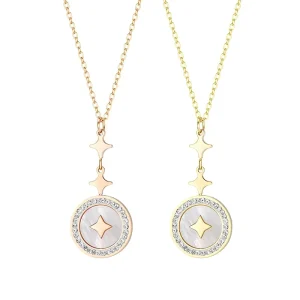 Fashion Jewelry Accessories Titanium Steel Necklace Women’s High Design Star O Chain Shell Diamond Pendant Headpiece