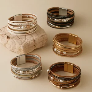 Fashion Jewelry Accessory Bracelet for Women Multi Layer Leather Wide Handmade Bracelets